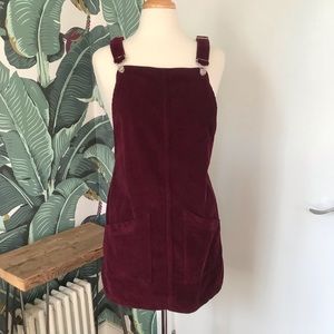 Topshop Burgundy Corduroy Pinafore Mini Dress